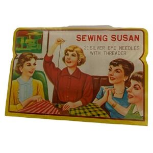 Vintage Sewing Susan Booklet w/ 21 Silver Eye Needles & Threader Complete Kit